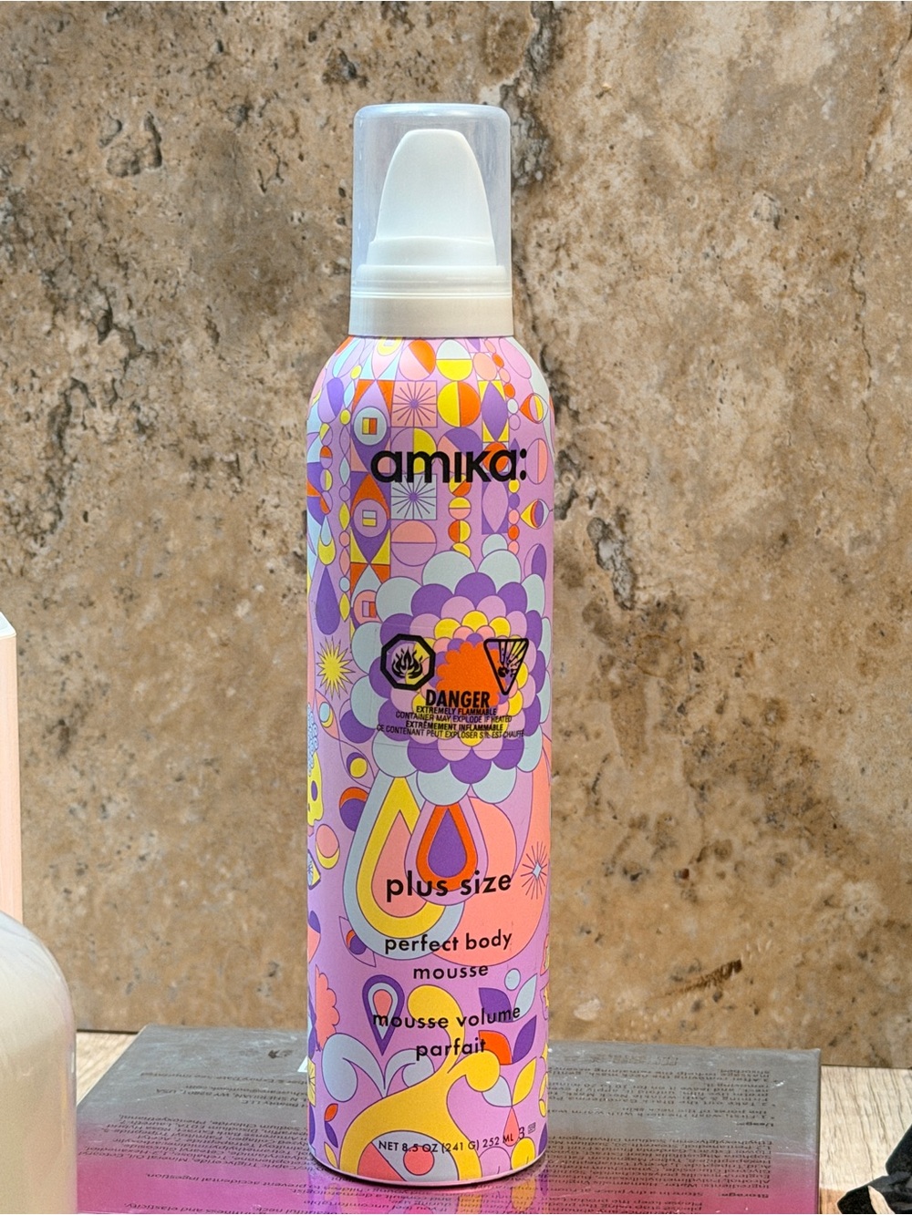 amika Plus Size Perfect Body Mousse - Pink & Purple Floral Bottle